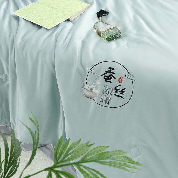 91家纺网 家纺一手货源 找家纺 薇玛仕 2026春夏新款镂空款60天丝莱赛尔蚕丝纯色夏凉被空调被 莫兰迪