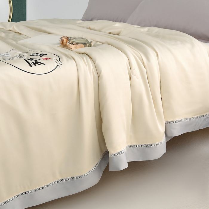 91家纺网 家纺一手货源 找家纺 薇玛仕 2026春夏新款镂空款60天丝莱赛尔蚕丝纯色夏凉被空调被 乳白