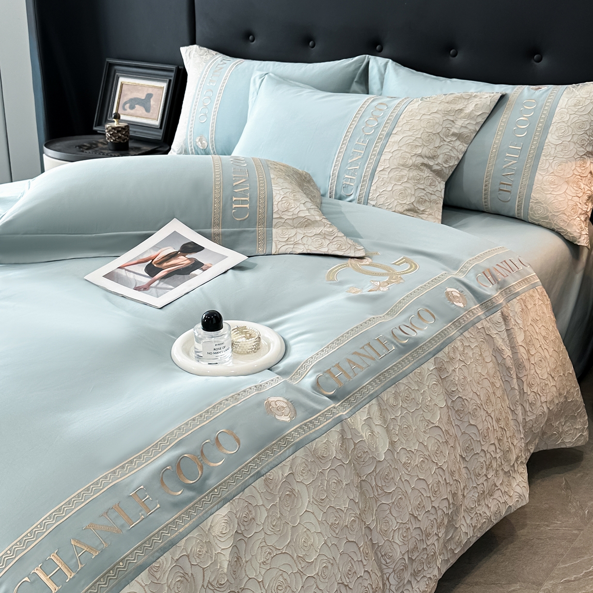 91家纺网 家纺一手货源 找家纺 置顶家纺 2026新款香芙亲肤提花刺绣四件套 香芙-繁星蓝