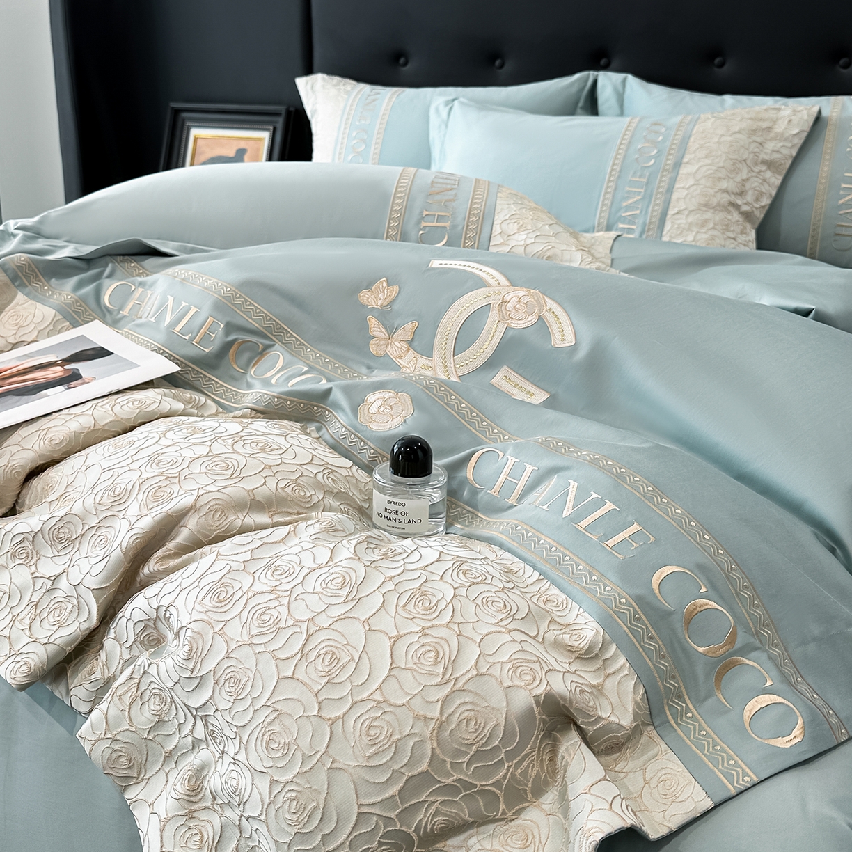 91家纺网 家纺一手货源 找家纺 置顶家纺 2026新款香芙亲肤提花刺绣四件套 香芙-繁星蓝