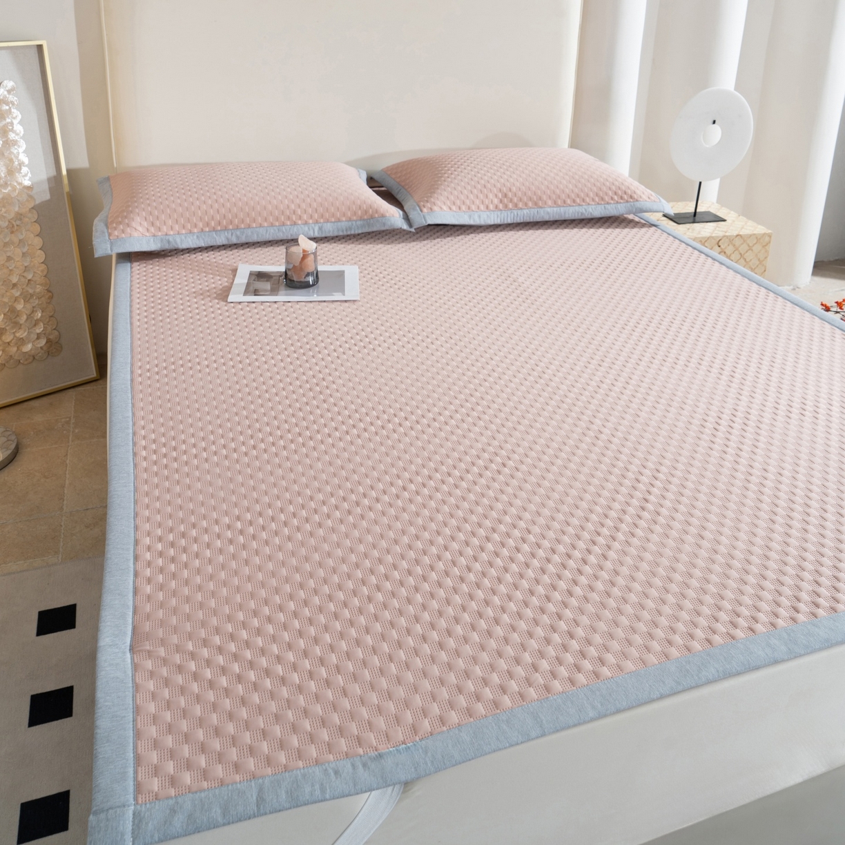 91家纺网 家纺一手货源 找家纺 （总）凌云家纺 2026新款宽边锦纶凉感冰丝席三件套冰格空气席单凉席