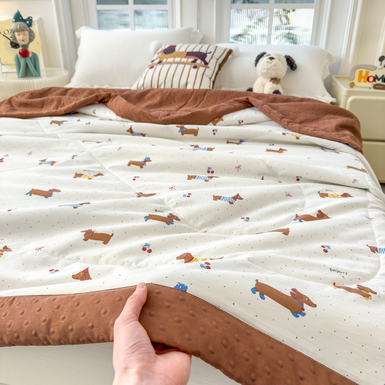 91家纺网 家纺一手货源 找家纺 斯尔顿 2026新款印花夏凉豆豆夏被手工包边被子被芯儿童 波点腊肠