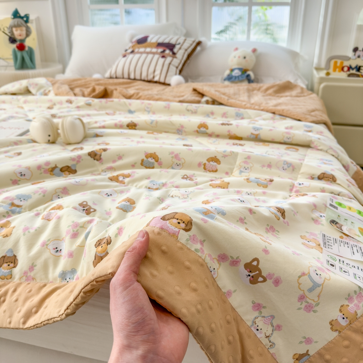 91家纺网 家纺一手货源 找家纺 斯尔顿 2026新款印花夏凉豆豆夏被手工包边被子被芯儿童 西高地