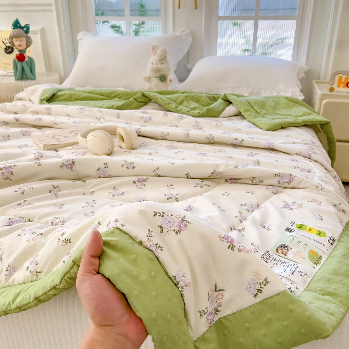 91家纺网 家纺一手货源 找家纺 斯尔顿 2026新款印花夏凉豆豆夏被手工包边被子被芯儿童 紫棠眠夏