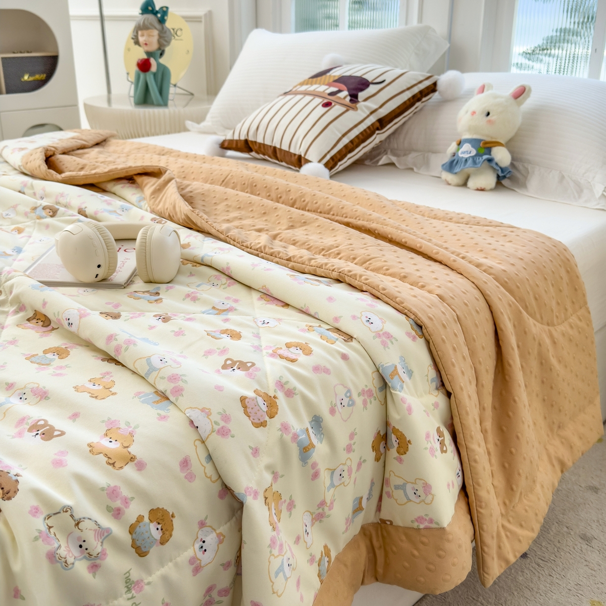 91家纺网 家纺一手货源 找家纺 斯尔顿 2026新款印花夏凉豆豆夏被手工包边被子被芯儿童 西高地