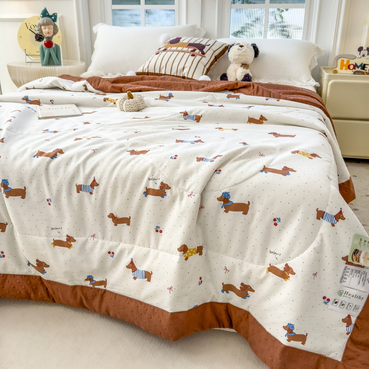 91家纺网 家纺一手货源 找家纺 斯尔顿 2026新款印花夏凉豆豆夏被手工包边被子被芯儿童 波点腊肠