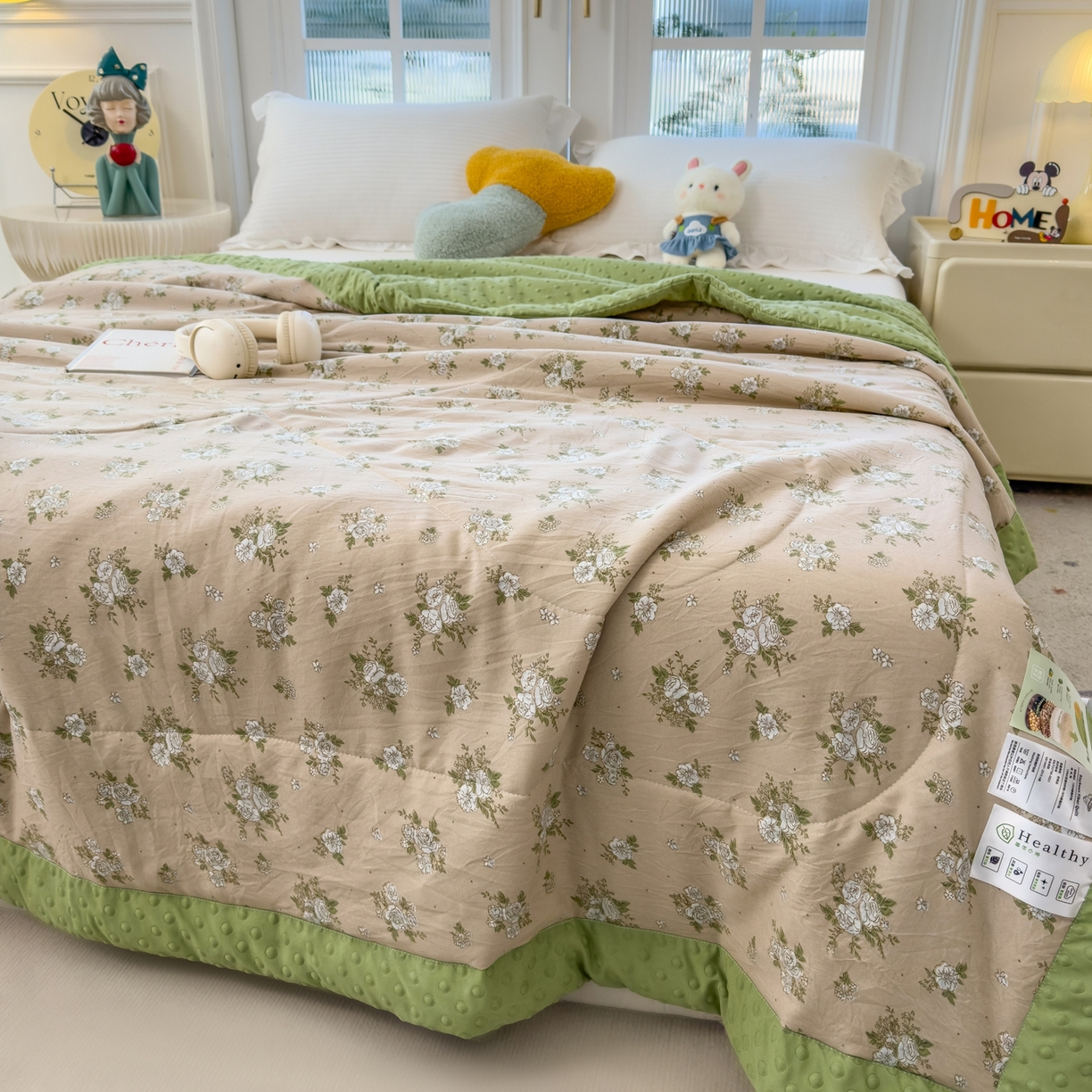 91家纺网 家纺一手货源 找家纺 斯尔顿 2026新款印花夏凉豆豆夏被手工包边被子被芯儿童 幽兰拿铁