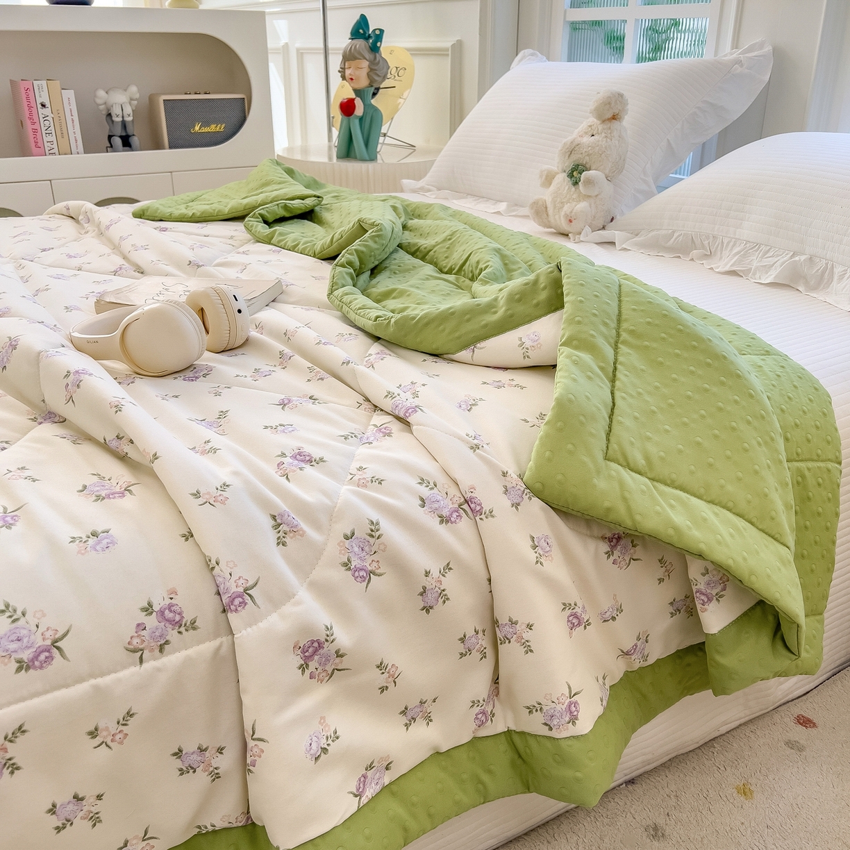 91家纺网 家纺一手货源 找家纺 斯尔顿 2026新款印花夏凉豆豆夏被手工包边被子被芯儿童 紫棠眠夏