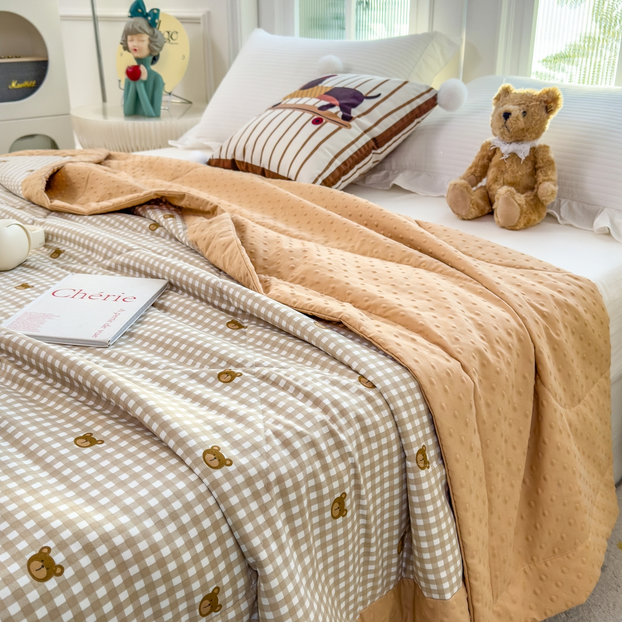 91家纺网 家纺一手货源 找家纺 斯尔顿 2026新款印花夏凉豆豆夏被手工包边被子被芯儿童 呆呆熊