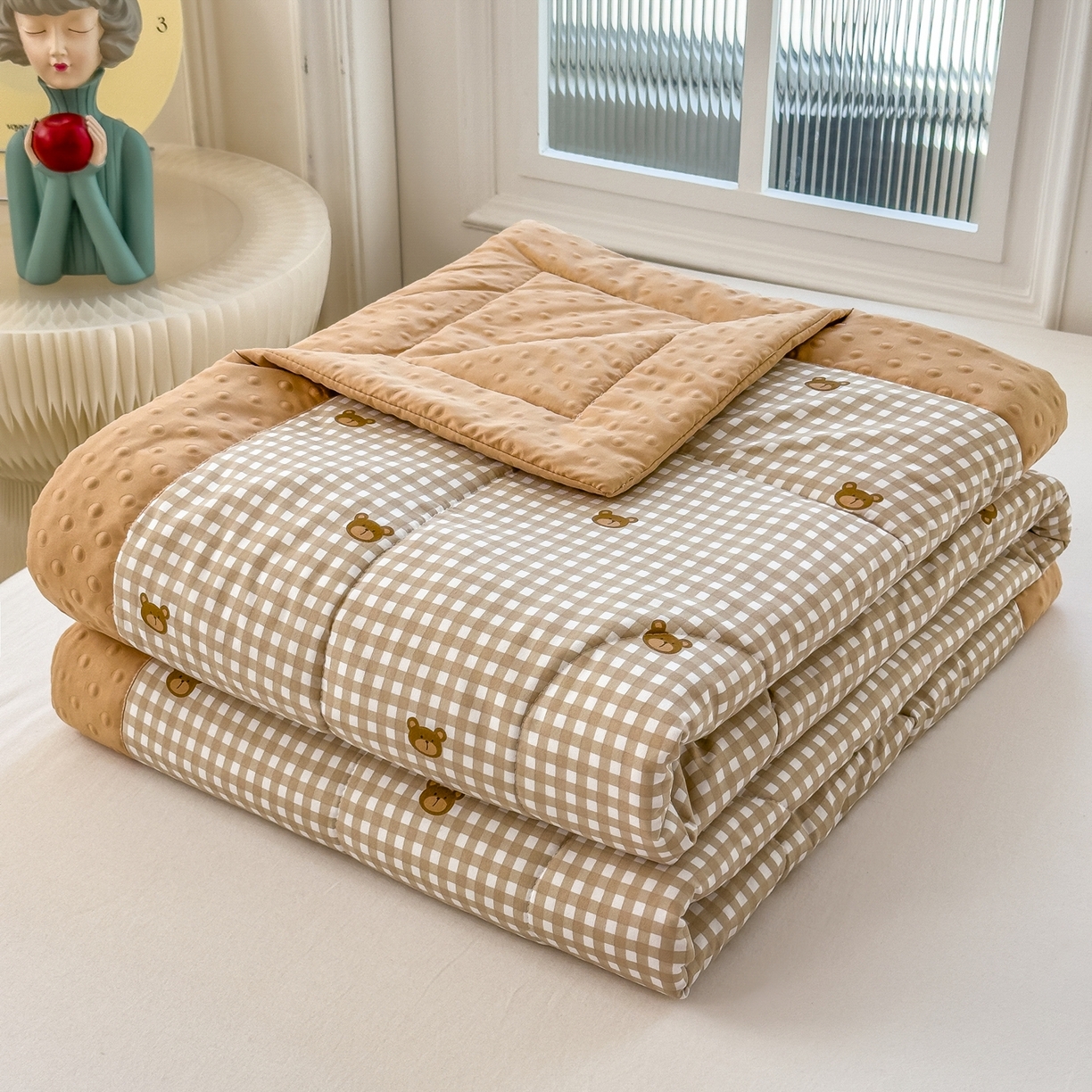 91家纺网 家纺一手货源 找家纺 斯尔顿 2026新款印花夏凉豆豆夏被手工包边被子被芯儿童 呆呆熊