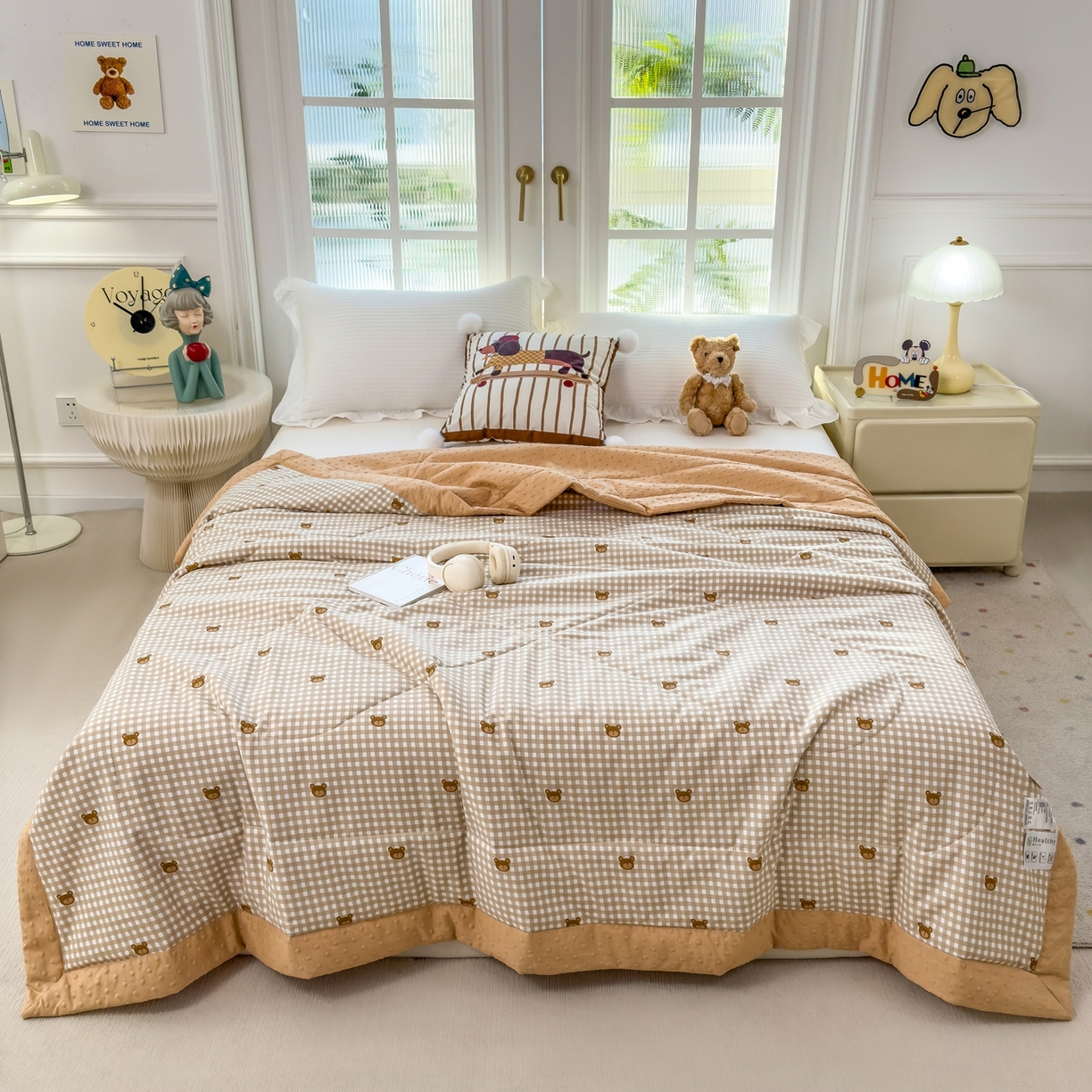 91家纺网 家纺一手货源 找家纺 斯尔顿 2026新款印花夏凉豆豆夏被手工包边被子被芯儿童 呆呆熊