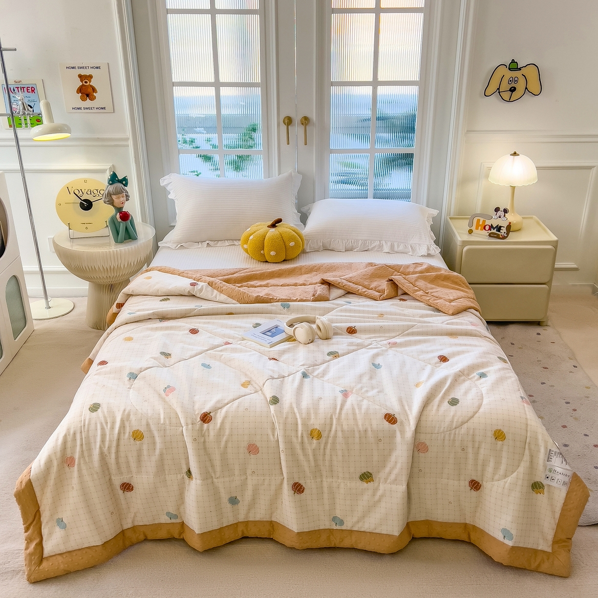 91家纺网 家纺一手货源 找家纺 斯尔顿 2026新款印花夏凉豆豆夏被手工包边被子被芯儿童 南瓜派对