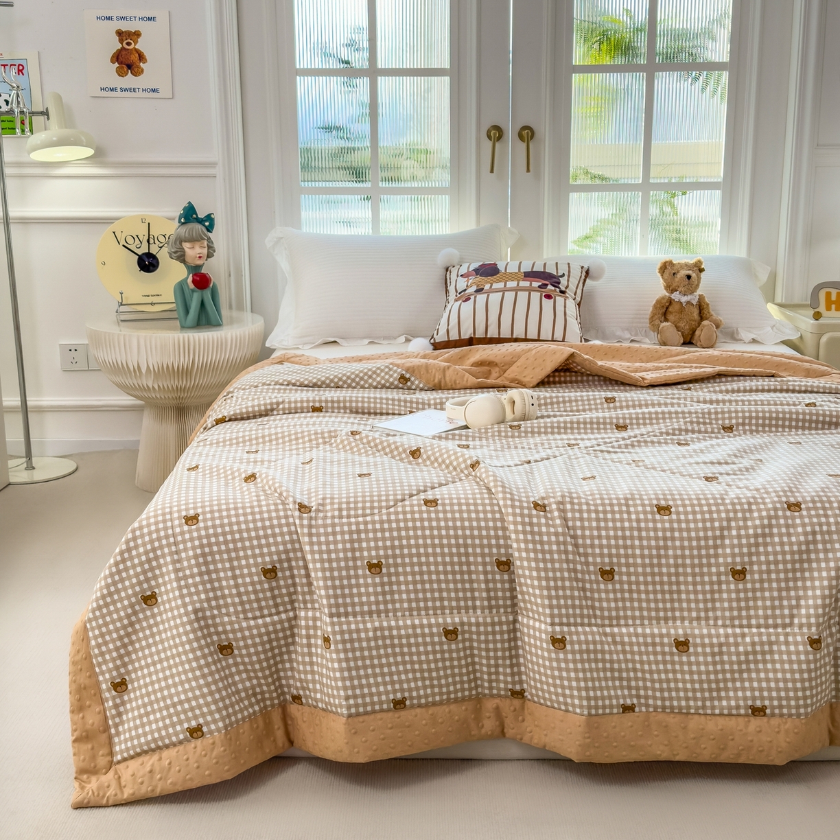 91家纺网 家纺一手货源 找家纺 斯尔顿 2026新款印花夏凉豆豆夏被手工包边被子被芯儿童 呆呆熊