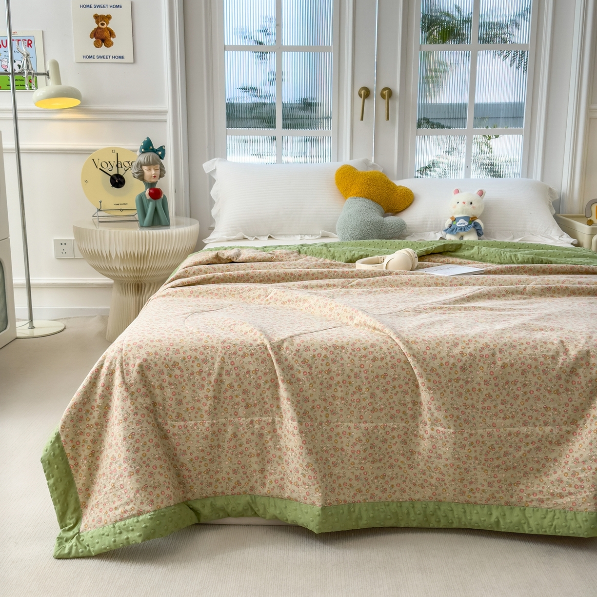 91家纺网 家纺一手货源 找家纺 斯尔顿 2026新款印花夏凉豆豆夏被手工包边被子被芯儿童 半糖主义-绿