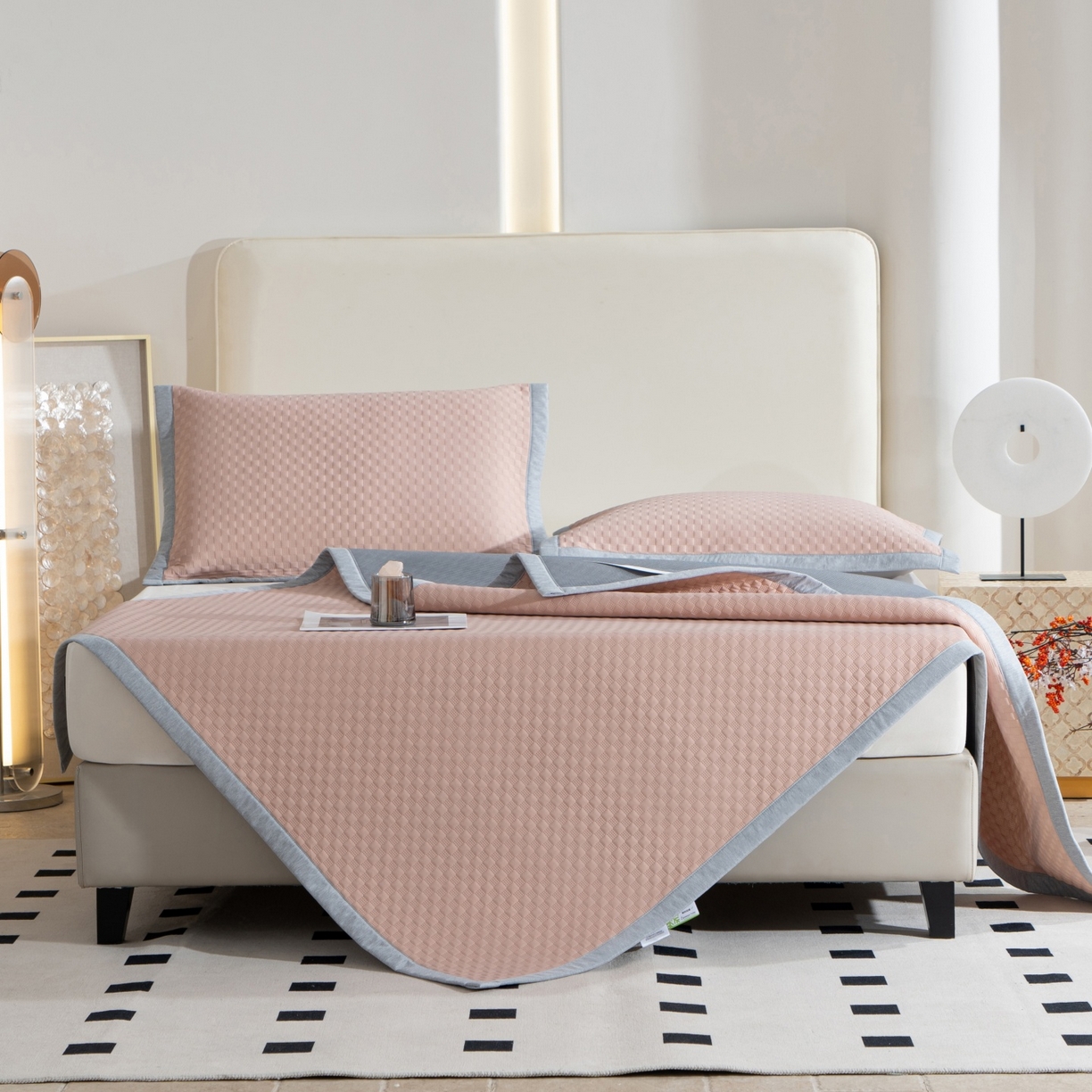 91家纺网 家纺一手货源 找家纺 （总）凌云家纺 2026新款宽边锦纶凉感冰丝席三件套冰格空气席单凉席