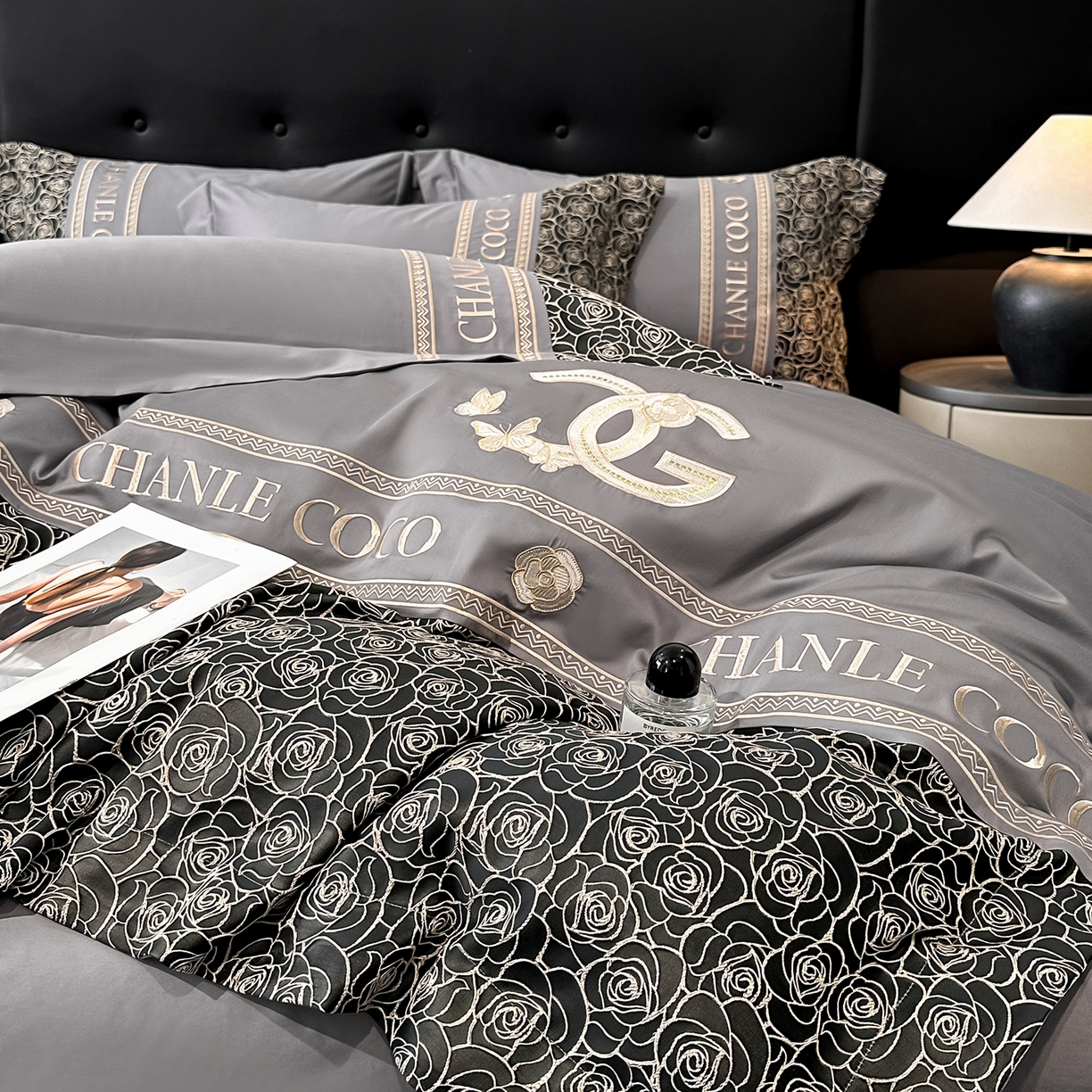 置顶家纺 2026新款香芙亲肤提花刺绣四件套 香芙-高级灰