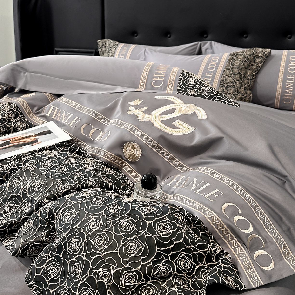 91家纺网 家纺一手货源 找家纺 置顶家纺 2026新款香芙亲肤提花刺绣四件套 香芙-高级灰