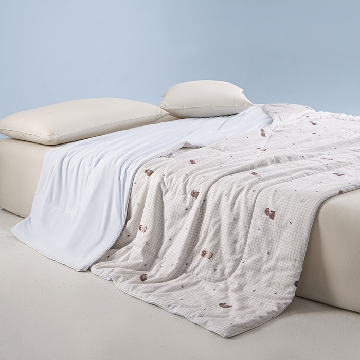 91家纺网 家纺一手货源 找家纺 金昱纺 2026春夏新款A类全棉双层纱棉花单夏被夏凉被空调被 奥利狗-蓝