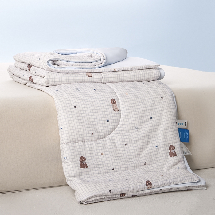 91家纺网 家纺一手货源 找家纺 金昱纺 2026春夏新款A类全棉双层纱棉花单夏被夏凉被空调被 奥利狗-蓝