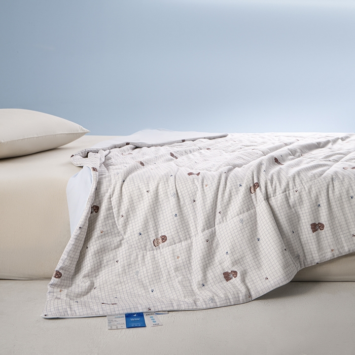 91家纺网 家纺一手货源 找家纺 金昱纺 2026春夏新款A类全棉双层纱棉花单夏被夏凉被空调被 奥利狗-蓝