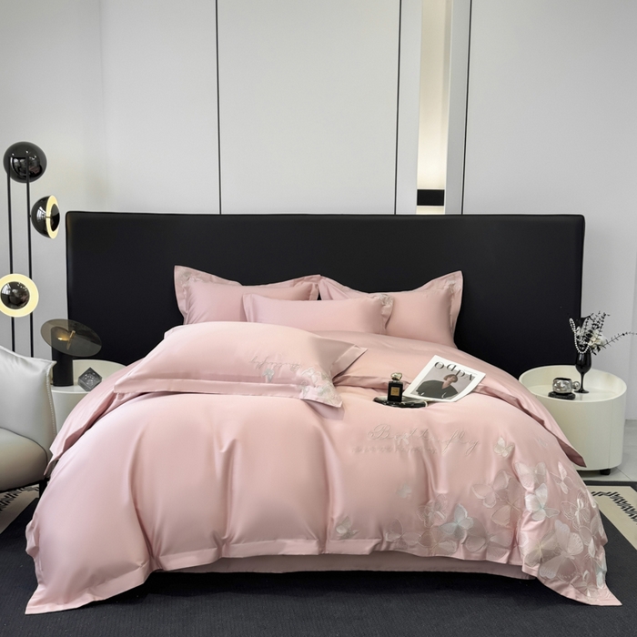 女子家纺 2026新款刺绣亲肤棉轻奢四件套 花蝶 少女粉