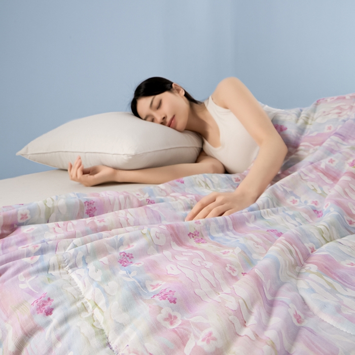 91家纺网 家纺一手货源 找家纺 金昱纺 2026春夏新款A类全棉双层纱棉花单夏被夏凉被空调被 禾棠映月-紫