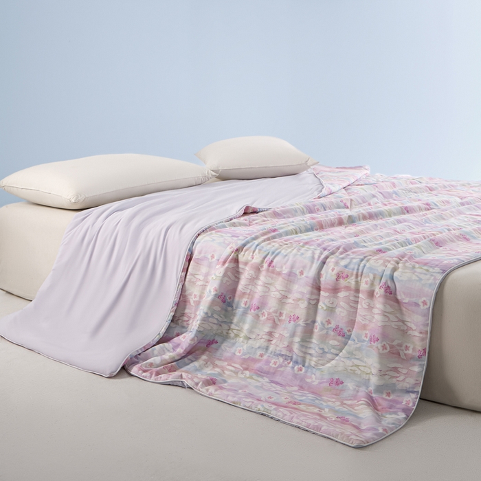 91家纺网 家纺一手货源 找家纺 金昱纺 2026春夏新款A类全棉双层纱棉花单夏被夏凉被空调被 禾棠映月-紫