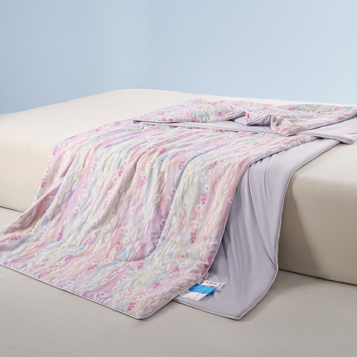 91家纺网 家纺一手货源 找家纺 金昱纺 2026春夏新款A类全棉双层纱棉花单夏被夏凉被空调被 禾棠映月-紫