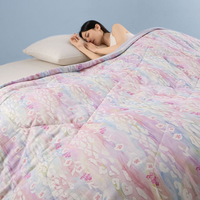 91家纺网 家纺一手货源 找家纺 金昱纺 2026春夏新款A类全棉双层纱棉花单夏被夏凉被空调被 禾棠映月-紫