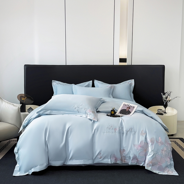 女子家纺 2026新款刺绣亲肤棉轻奢四件套 花蝶 星辰蓝