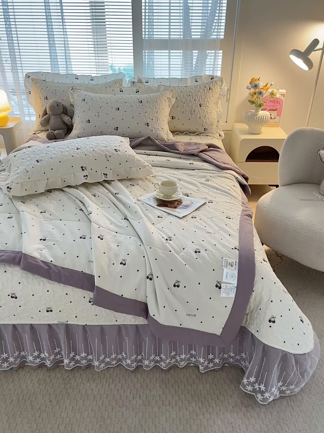91家纺网 家纺一手货源 找家纺 艺慕家纺 2026新款夏被四件套 紫色樱桃
