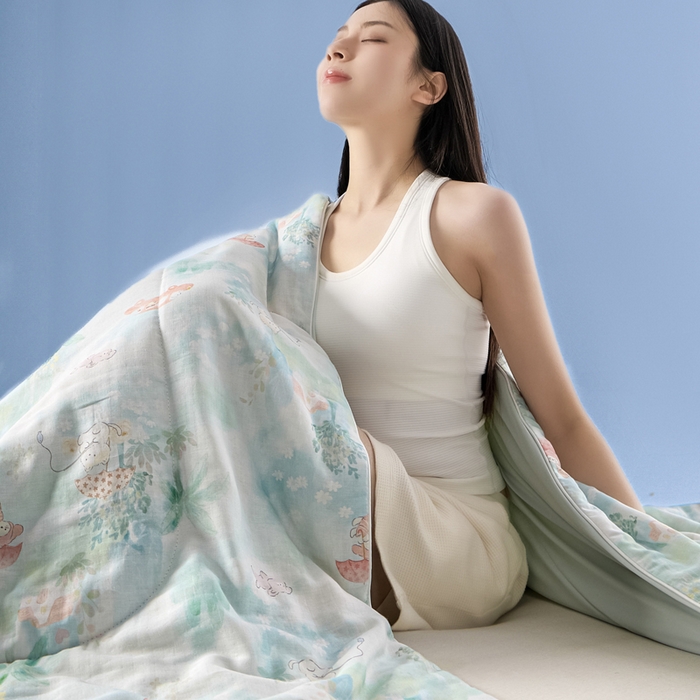 91家纺网 家纺一手货源 找家纺 金昱纺 2026春夏新款A类全棉双层纱棉花单夏被夏凉被空调被 萌宠出游