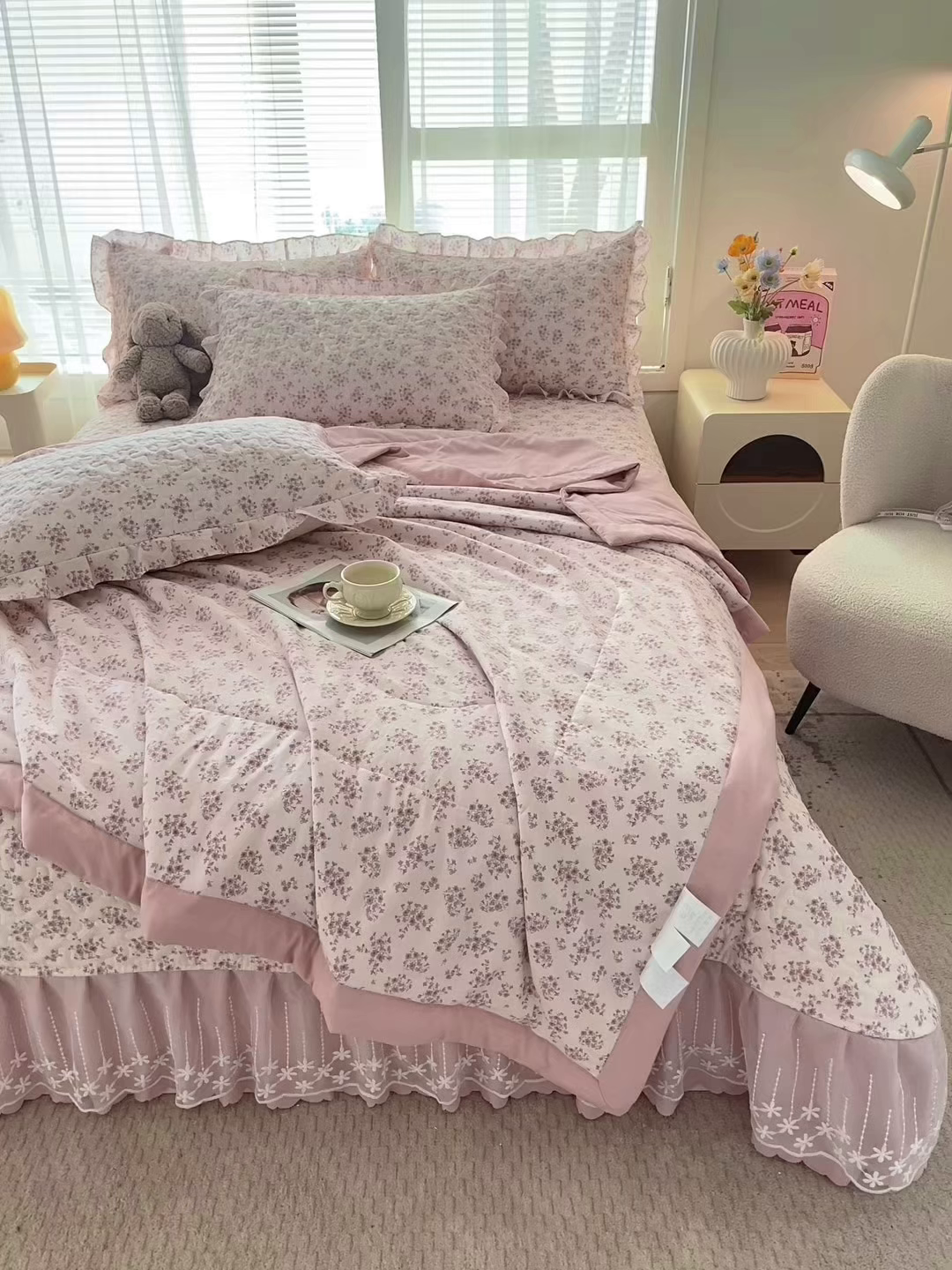 91家纺网 家纺一手货源 找家纺 艺慕家纺 2026新款夏被四件套 粉色樱花