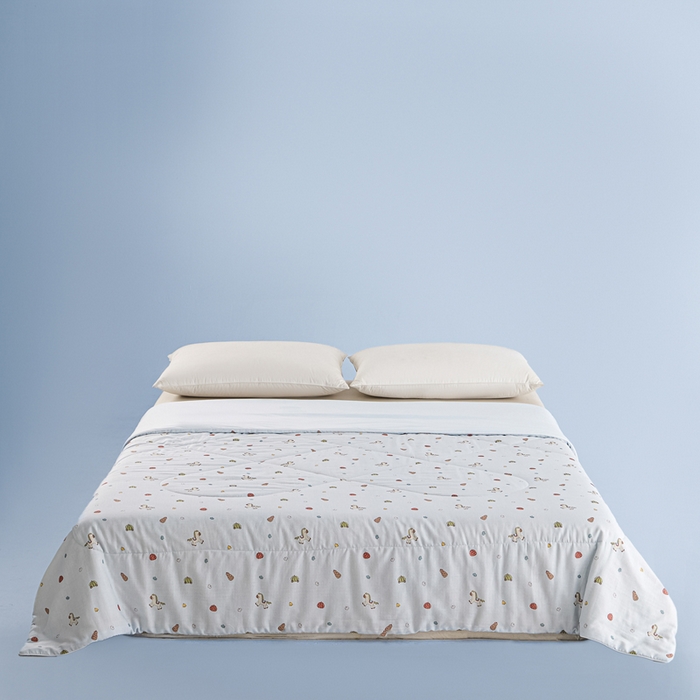 金昱纺 2026春夏新款A类全棉双层纱棉花单夏被夏凉被空调被 南瓜马车-蓝