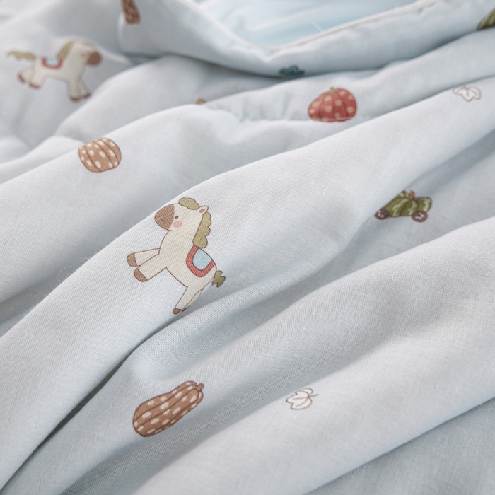 91家纺网 家纺一手货源 找家纺 金昱纺 2026春夏新款A类全棉双层纱棉花单夏被夏凉被空调被 南瓜马车-蓝