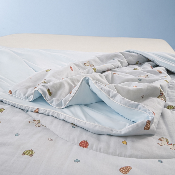 91家纺网 家纺一手货源 找家纺 金昱纺 2026春夏新款A类全棉双层纱棉花单夏被夏凉被空调被 南瓜马车-蓝