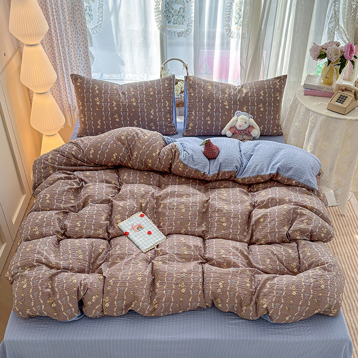 91家纺网 家纺一手货源 找家纺 竹合家纺 2026春夏新品高克重A类泡芙纱泡泡皱皱纱四件套海盐结美