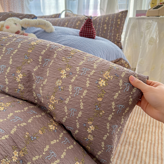 91家纺网 家纺一手货源 找家纺 竹合家纺 2026春夏新品高克重A类泡芙纱泡泡皱皱纱四件套海盐结美