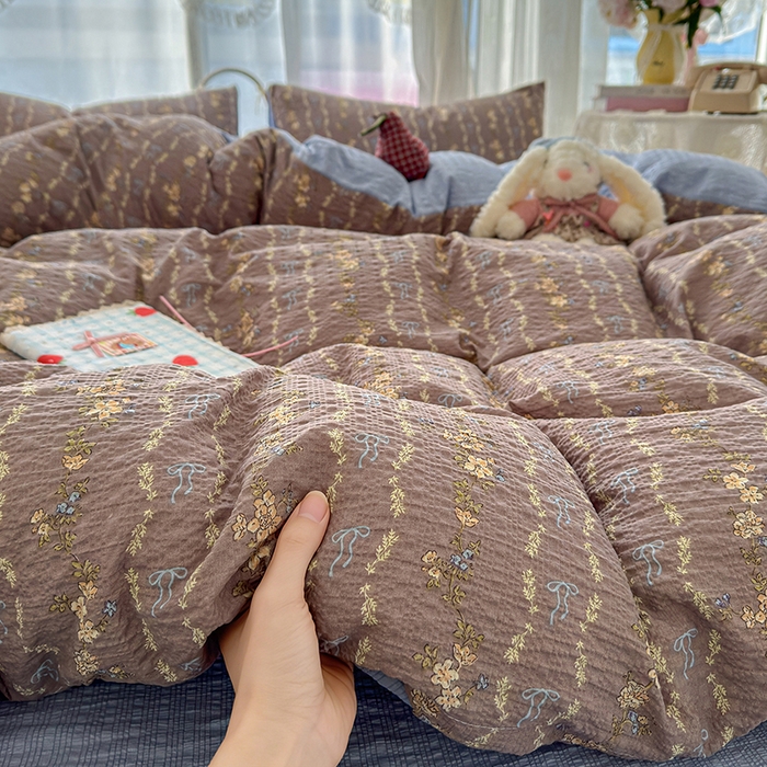 91家纺网 家纺一手货源 找家纺 竹合家纺 2026春夏新品高克重A类泡芙纱泡泡皱皱纱四件套海盐结美