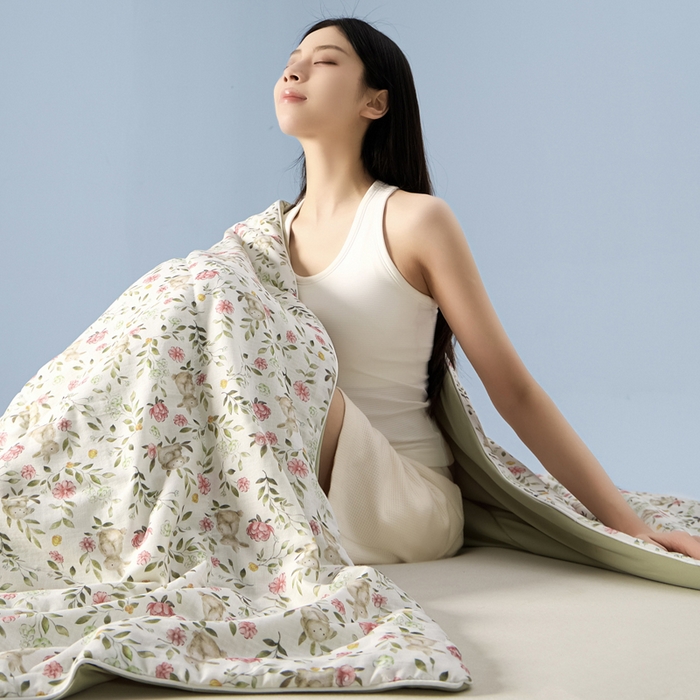 91家纺网 家纺一手货源 找家纺 金昱纺 2026春夏新款A类全棉双层纱棉花单夏被夏凉被空调被 仙女兔