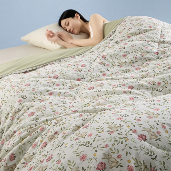 91家纺网 家纺一手货源 找家纺 金昱纺 2026春夏新款A类全棉双层纱棉花单夏被夏凉被空调被 仙女兔