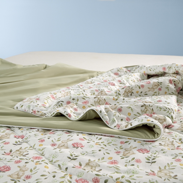 91家纺网 家纺一手货源 找家纺 金昱纺 2026春夏新款A类全棉双层纱棉花单夏被夏凉被空调被 仙女兔