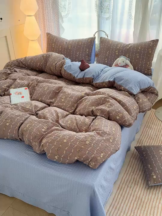 91家纺网 家纺一手货源 找家纺 竹合家纺 2026春夏新品高克重A类泡芙纱泡泡皱皱纱四件套海盐结美