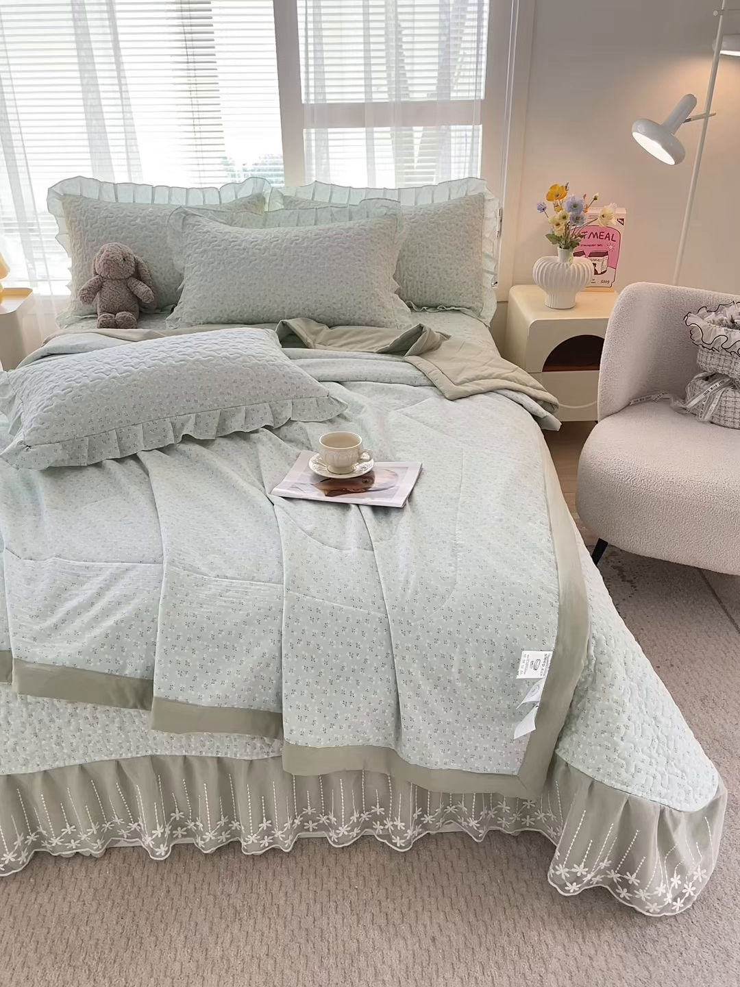 91家纺网 家纺一手货源 找家纺 艺慕家纺 2026新款夏被四件套 薄荷绿