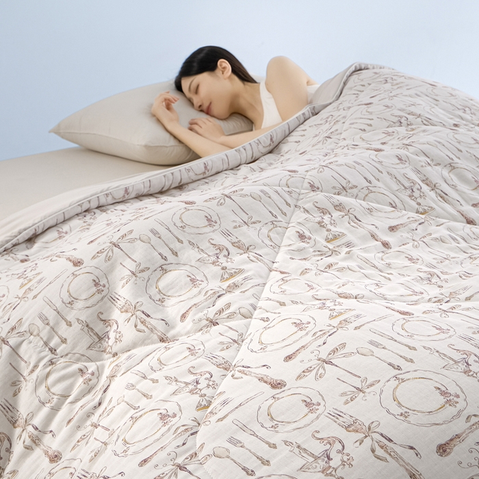 91家纺网 家纺一手货源 找家纺 金昱纺 2026春夏新款A类全棉双层纱棉花单夏被夏凉被空调被 中世纪-咖