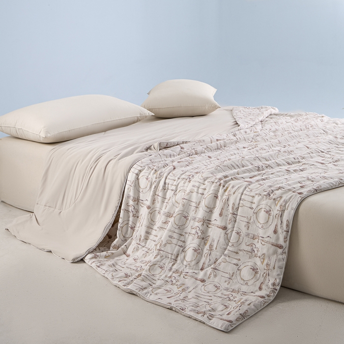 91家纺网 家纺一手货源 找家纺 金昱纺 2026春夏新款A类全棉双层纱棉花单夏被夏凉被空调被 中世纪-咖