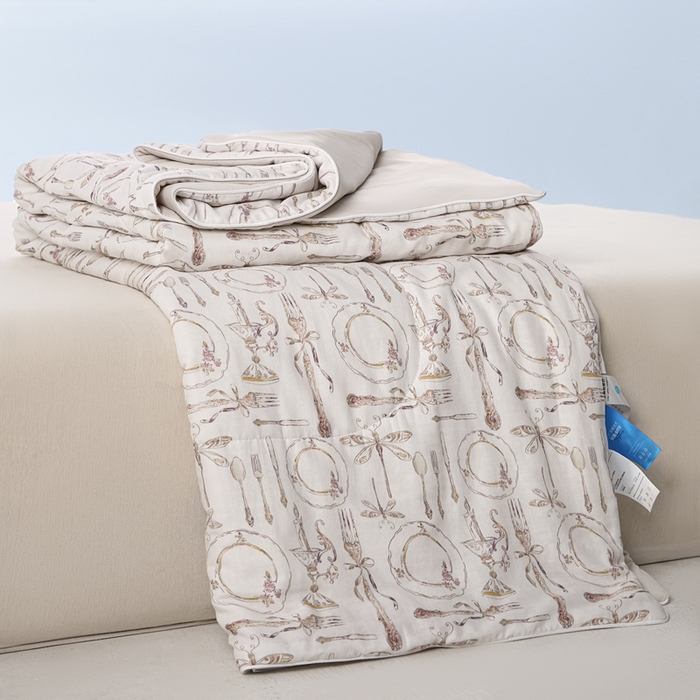 91家纺网 家纺一手货源 找家纺 金昱纺 2026春夏新款A类全棉双层纱棉花单夏被夏凉被空调被 中世纪-咖