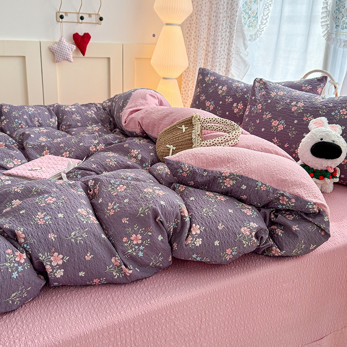 91家纺网 家纺一手货源 找家纺 竹合家纺 2026春夏新品高克重A类泡芙纱泡泡皱皱纱四件套花叙