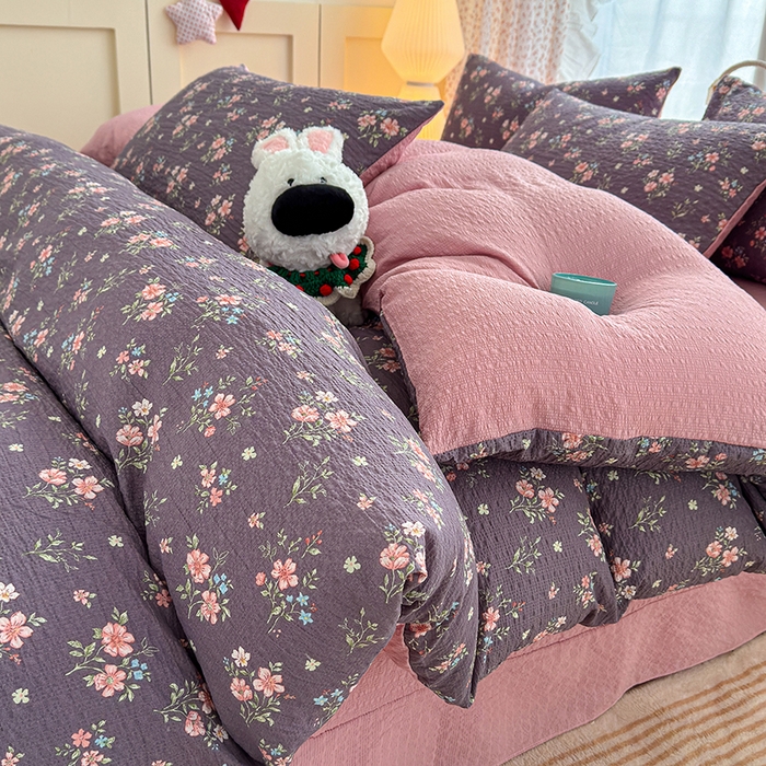 竹合家纺 2026春夏新品高克重A类泡芙纱泡泡皱皱纱四件套花叙