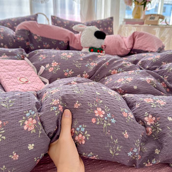 91家纺网 家纺一手货源 找家纺 竹合家纺 2026春夏新品高克重A类泡芙纱泡泡皱皱纱四件套花叙